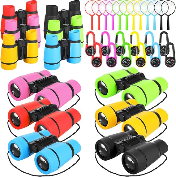 Liliful 12 Sets Kids Binoculars and Compass Play Set with Magnifying Glass