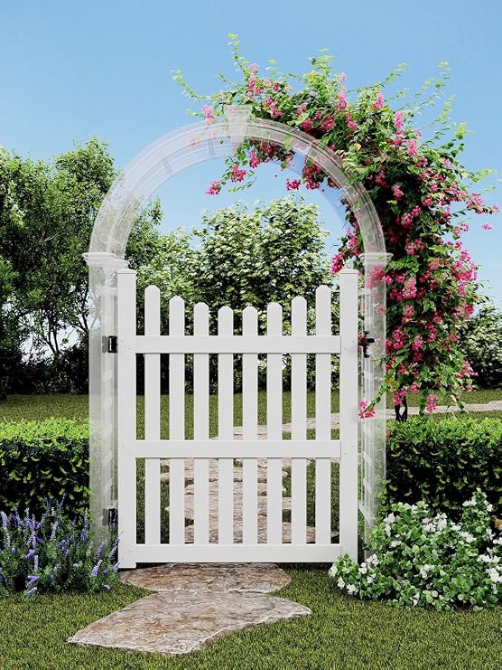 VITA White Vinyl Garden Gate, 60 in. Outdoor Picket Fence Gate with Black Stainless Steel Hinges & Latch, Weather & UV Resistant, Maintenance-Free, VA84225