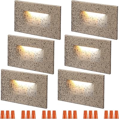 LEONLITE 120V Line Voltage 3CCT LED Step Lights, 3000K4000K5000K Selectable, 3.5W 150LM Dimmable Aluminum Stair Lights, IP65 Waterproof, CRI 90, ETL Listed, Pebble Grey, Pack of 6