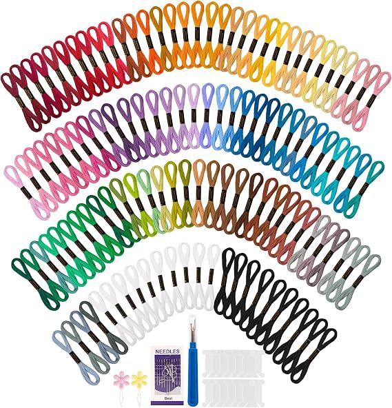 120PCS Embroidery Threads Kits, 8m (6 Strand) Cross Stitch Threads, 102 Colours Embroidery Floss for Embroidery, DIY Crafts & Sewing Projects – Ideal for Adults & Beginners
