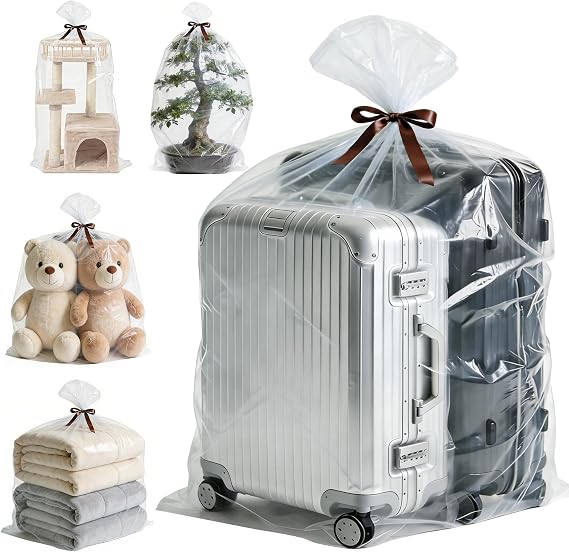 5-Pack Jumbo 100x150cm Clear Plastic Storage Bags with Ties, 2 Mil Heavy-Duty Protection for Oversized Items, Car Seats, Strollers, Suitcases, Seasonal Decor & More