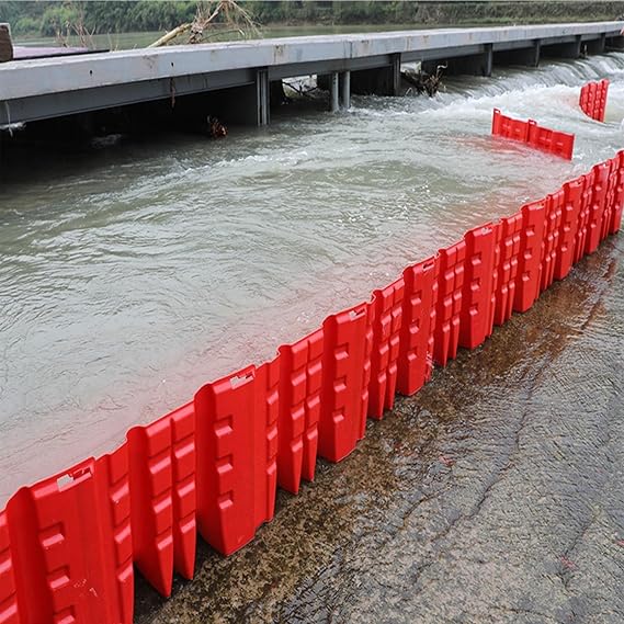 Flood Protection Barrier,Emergency Block Water Board Water Barrier ABS Plastic L-Shaped Baffle Emergency Flood Box Wall for River Diversion (Color : Rojo, Size : 2pc)