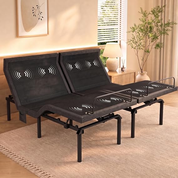 Amada Homefurnishing Adjustable Bed Frame Split King with 3 Motors, Adjustable Beds with Massage, Head & Foot Lift, Pillow Tilt, Zero Gravity & Anti-Snore, App & Wireless Remote Control, Easy Assembly