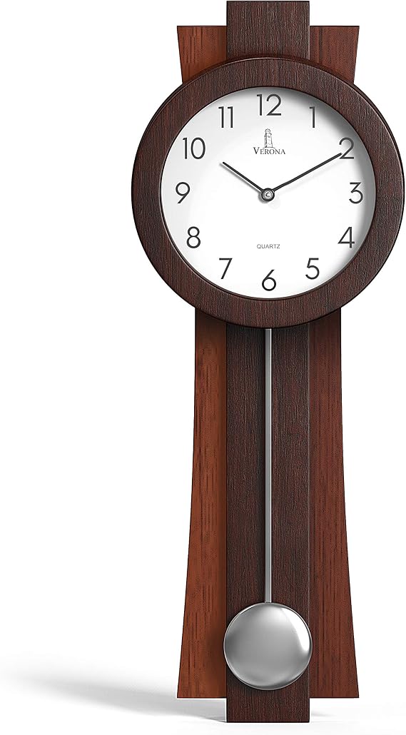 Pendulum Wall Clock Battery Operated, Modern Pendulum Clock Quiet Wooden