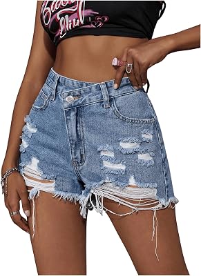 Floerns Womens High Waisted Distressed Denim Shorts Ripped Y2k Mini Jean Shorts