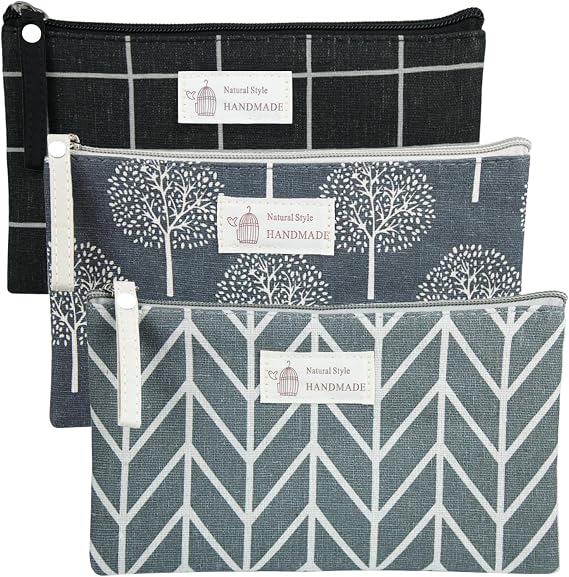 3 Pcs Canvas Bag Multi-Function Small Zipper Pouch Cute Travel Bag for Women