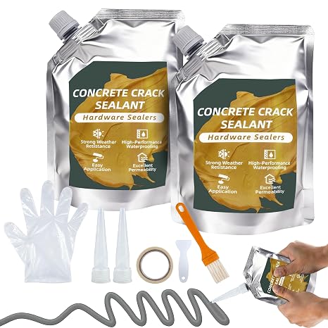 Oriflame Concrete Crack Filler: Self-Leveling Cement Crack Filler - High Elasticity & Weather-Resistant Waterproof Repair Sealant for Driveway/Walkway/Patio/Joint/Outdoor/Indoor - Grey (500ML 2 PCS)