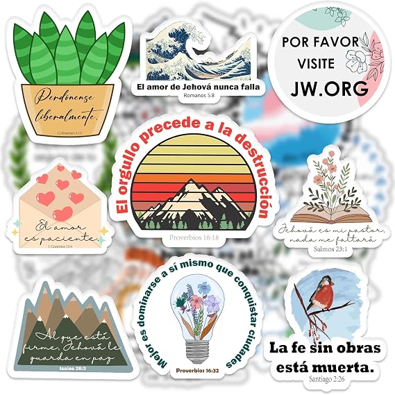 1step2dream Spanish JW Stickers - Religious Bible Verse Decals for Jehovah's Witnesses, Inspirational Faith-Based Designs NWT Verse for Water Bottle Laptop Phone