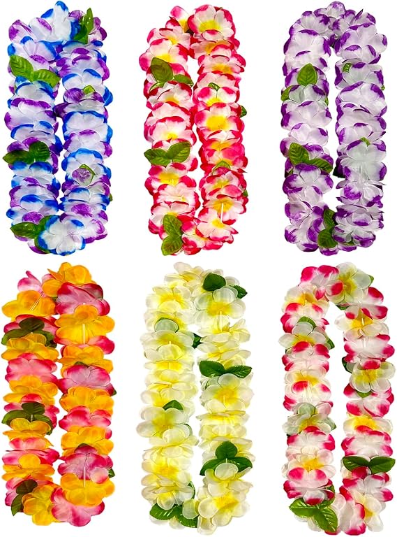 GoodUping 6 Count Thickened Hawaiian Leis, Perfect Luau Party Supplies for Summer Beach Vacations, Essential Party Decorations for Birthday, Graduation, and Wedding Celebrations