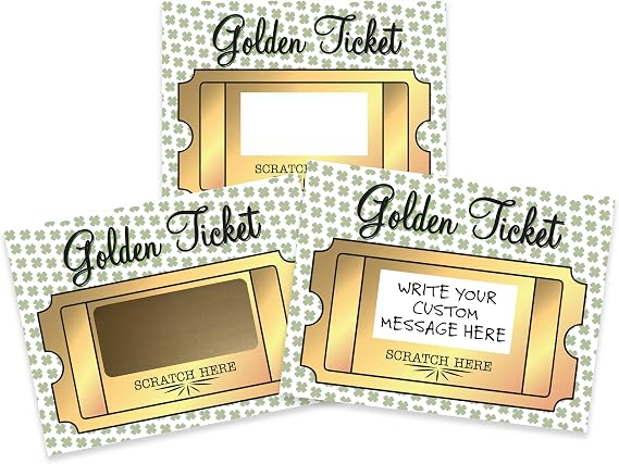 My Scratch Offs 20 Golden Ticket St. Patrick's Day Make Your Own DIY Scratch Off Cards with Scratch Off stickers for Raffle Tickets, Card Games, Prizes & Small Business