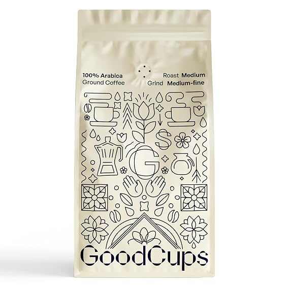 GoodCups Ground Coffee, Medium Roast Smooth, Low Bitterness, Balanced Flavor, 100% Arabica, Easy to Drink Daily Coffee, Rich Aroma