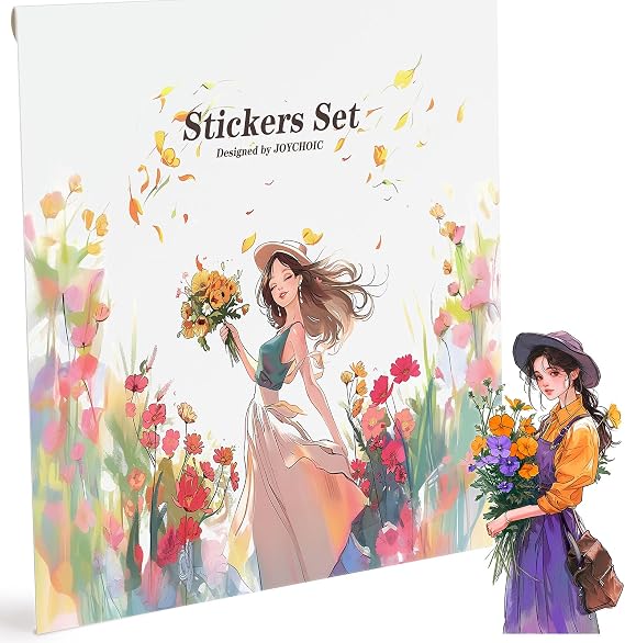 JOYCHOIC Scrapbook Stickers Set, 120Pcs Flower Sticker for Journaling and Scrapbooking, Junk Journal Supplies, PET Transparent Materials, Women People Ladies Planner DIY Arts Craft