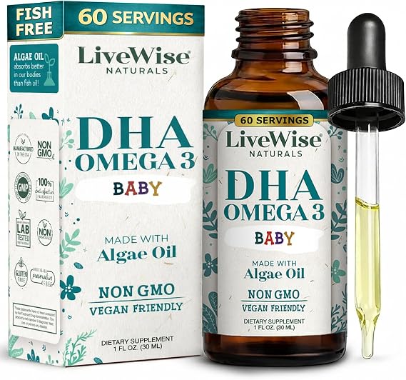 Omega 3 DHA Baby Drops Vegan Liquid Omega 3, 60 Servings, 1 oz | For Babies or Infants Up Top 2 Years Old, Essential DHA Supplement for Baby Brain, Eye & Immune Health