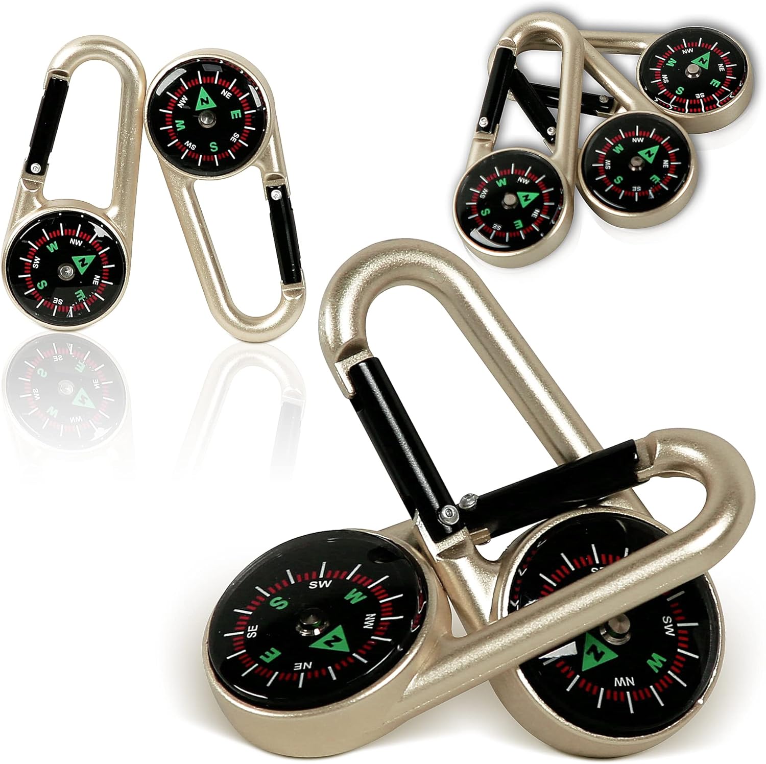PROLOSO Carabiner Compass Outdoor Adventure Tools Party Favors for Kids Keychain Belt Clips Liquid Filled Ball School Prizes 10 Pack