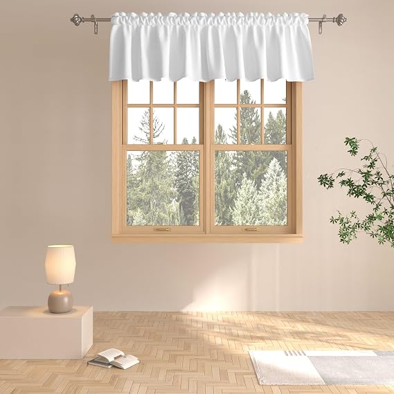 UPOPO White Valance Curtain 14 inches Long Living Room Darkening Kitchen Window Curtains Rod Pocket Triple Weave Bathroom Window Short Small Little Mini Curtain Topper Valence Bedroom 1 Panel 72"x14"