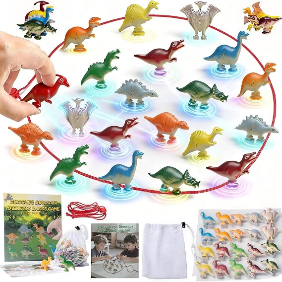 Dinosaur Chess Game Set, 20PCS Dinosaur Stones Educational Strategy Board Game, Interactive Tabletop Board Game for Kids Boys Girls Camping,Travel & Parties