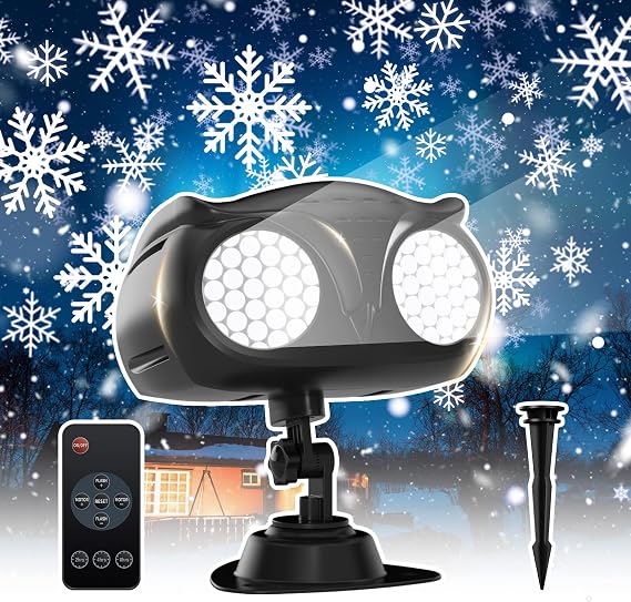 Christmas Snowflake Projector Lights, Indoor Outdoor Holiday Projector Light with Remote Control, IP65 Waterproof Double Head Landscape Decorative for Xmas Party New Year Wedding Garden Patio Decor