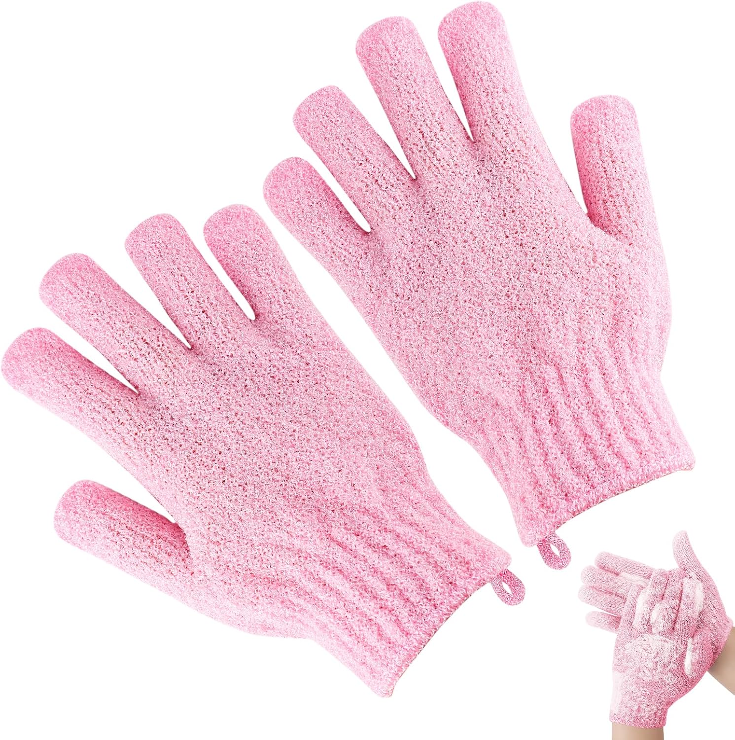 1 a Pair Exfoliating Gloves - Bamboo Shower Gloves - Bath and Body Exfoliator Mitts - Scrubs Away Ingrown Hair and Dead Skin - for Shower, Spa, Massage and Dead Skin Cell Remover - Pink
