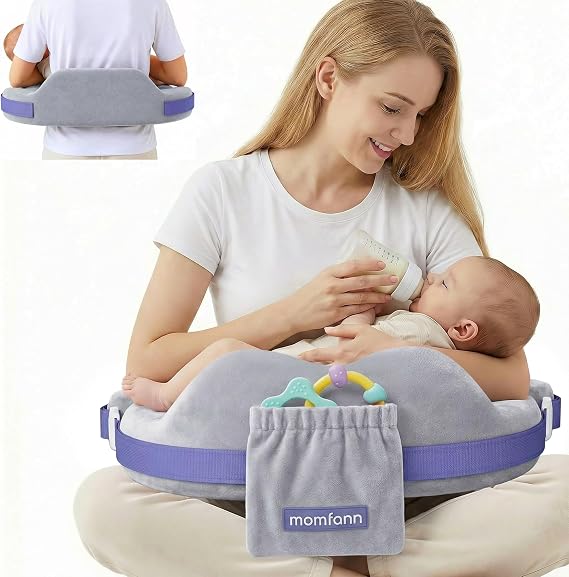 MOMFANN Nursing Pillow for Breastfeeding, 60D Firm Memory Foam, Ergonomic Lumbar Support & Safety Fence, Wider Cushion for Back Pain Relief,