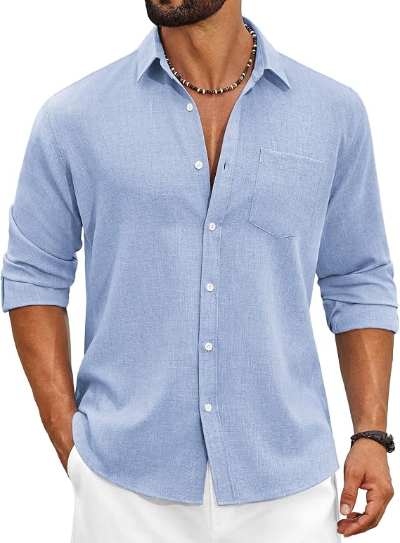 COOFANDY Men's Cotton Linen Button Down Shirts Long Sleeve Casual Summer Beach Shirts for Men
