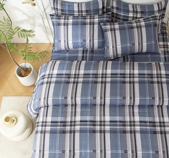 SDY Blue Stripes Twin Comforter Set, Luxury Soft Bed in a Bag Twin Size 5 Pieces, All Season Bedding Set with Comforters, Sheets, Pillowcase & Sham