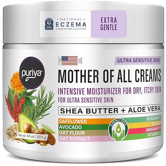 Puriya National Eczema Association Accepted Cream 4.5 oz, Dry Itchy Skin Relief, Colloidal Oatmeal Lotion, For Kids, Adults, Face, Hands, Mother of All Creams, Plant-Based Hydration,No Fragrance Added