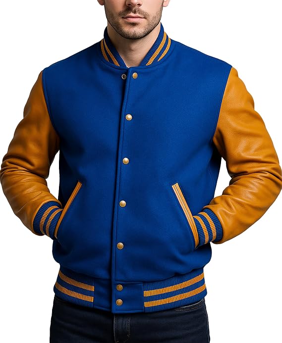 Mens Varsity Letterman Baseball Bomber Jacket | Casual Fashion Wool & Faux Leather College/High School Jackets