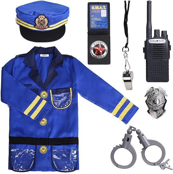 Police Officer Costume for kids Role Play Kit with Cop Dress Up Costume Accessories, Ages 3-6 yrs