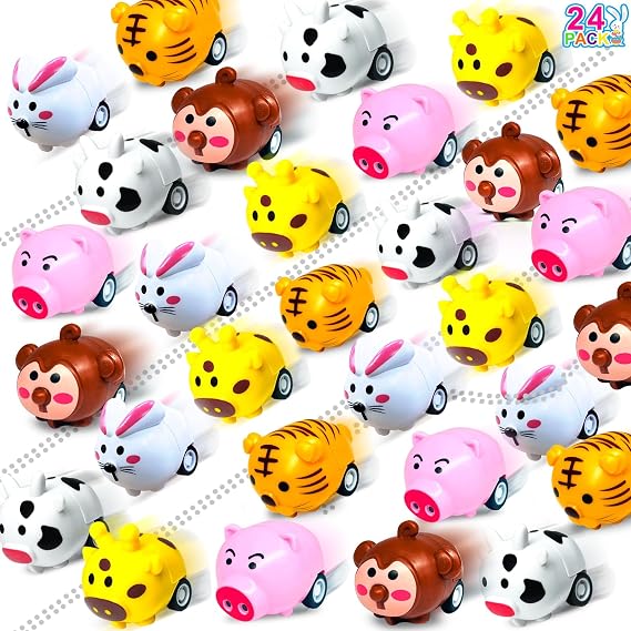 AMENON 24 Pack Pull Back Animal Vehicles, Mini Animal Pull Back Car Toys for kids 1-3, Car Toys for 12-18 Months, Birthday Gift Party Favors Classroom Prizes Goodie Bag Stuffers for Boys Girls Kids