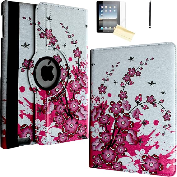 Case for iPad mini 4, Rotating Stand Smart Case Cover Magnetic Auto Wake Up/Sleep for A1538 A1550 MK6K2LL/A MK6L2LL/A MK872LL/A MK882LL/A MK9P2LL/A MK9Q2LL/A(Pink White Flower)