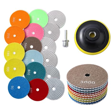 XKDOUS 13 Pcs Diamond Polishing Pads 50-8000 Grit 4 Inch Wet/Dry Pad Kit