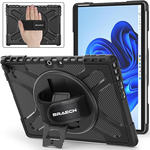 BRAECNstock Case for Microsoft Surface Pro 12th/11/10/9 Case 13" 2026-2022 | Shockproof Case with 360 Stand,Hand Strap & Pencil Holder | Type Cover keyboard Compatible,Business Friendly