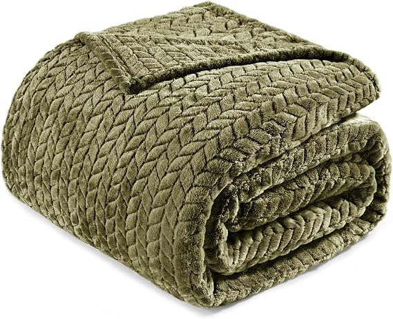 Exclusivo Mezcla Soft Fleece Bed Blanket Queen Size, 90x90, Olive Green
