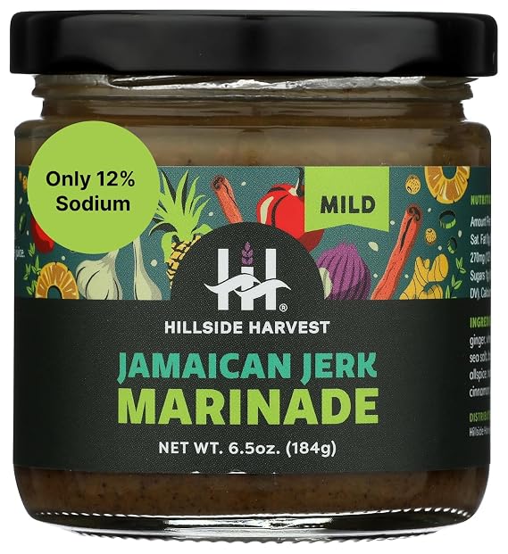 Hillside Harvest Jamaican Jerk Marinade, Gourmet, Handcrafted, Spice and Sweet Citrus with Allspice, Black Pepper & Cinnamon, Mild Heat Level, 6.5 oz. Jar (Pack of 1)