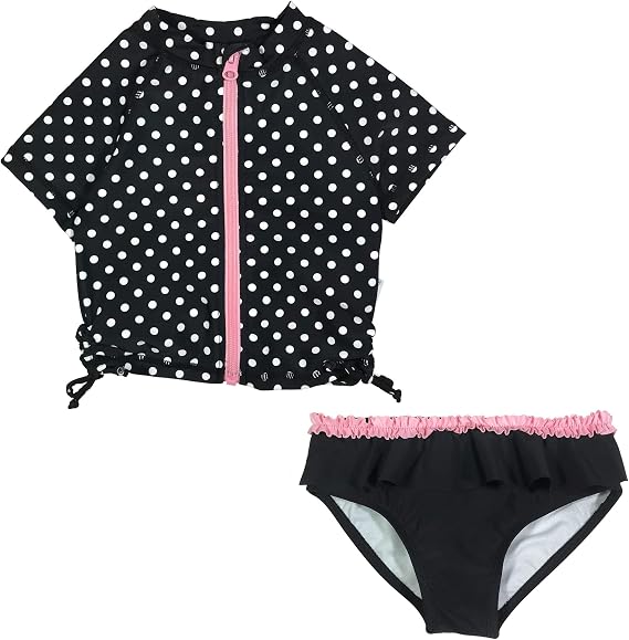 SwimZip Baby Rash Guard Set - Girl Short Sleeve 2 Piece Swimsuit with SPF