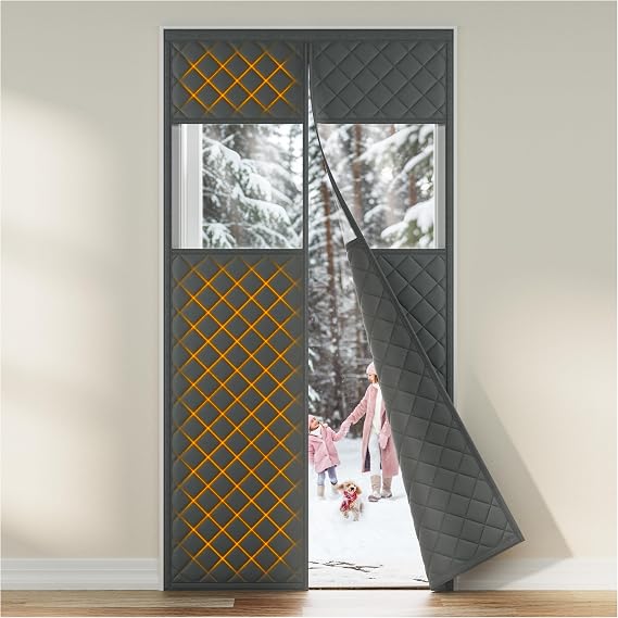 Augblinds Thermal Insulated Door Curtain, Viewing Window, 36 x 82, Gray