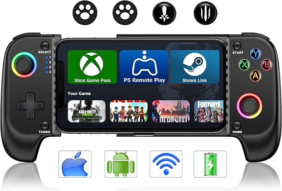KICKDOT Wireless Phone Controller for iPhone/Android With Hall Joystick, Mobile Gaming Controller for iOS Support Xbox Game Pass, PlayStation, Steam Link, Call of Duty,Roblox, Cloud Gamepad