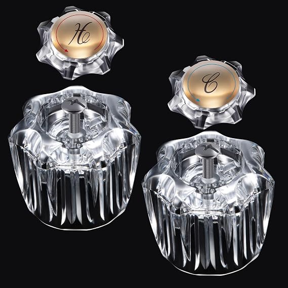 Enhon 1 Pair Bathroom Faucet Knobs Replacement, Bathtub Faucet Handles Compatible with Delta/Delex/Peerless, Hot and Cold Sink Faucet Knobs Replacement Parts in Clear Acrylic, Include Screws