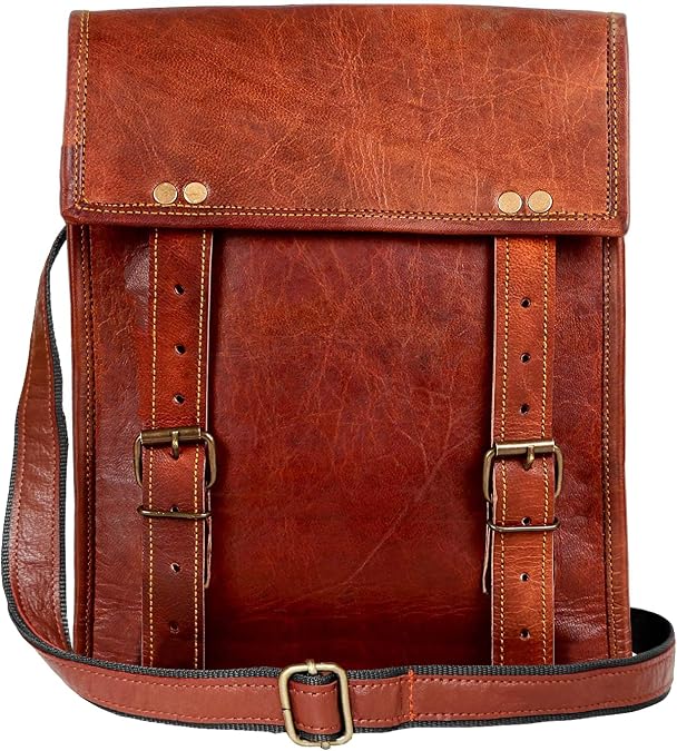 Leather Messenger Bag for 10.5-Inch iPad/Tablet - Small Shoulder Saddle Bag