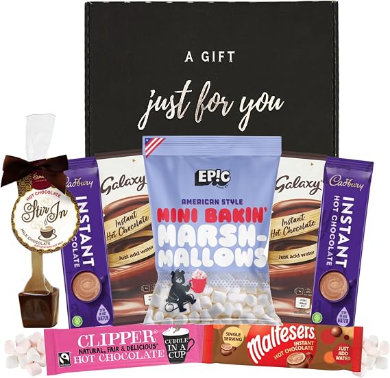 Hot Chocolate Gift Set - x6 Hot Chocolate Sachets, Mini Marshmallows, Hot Chocolate Spoon