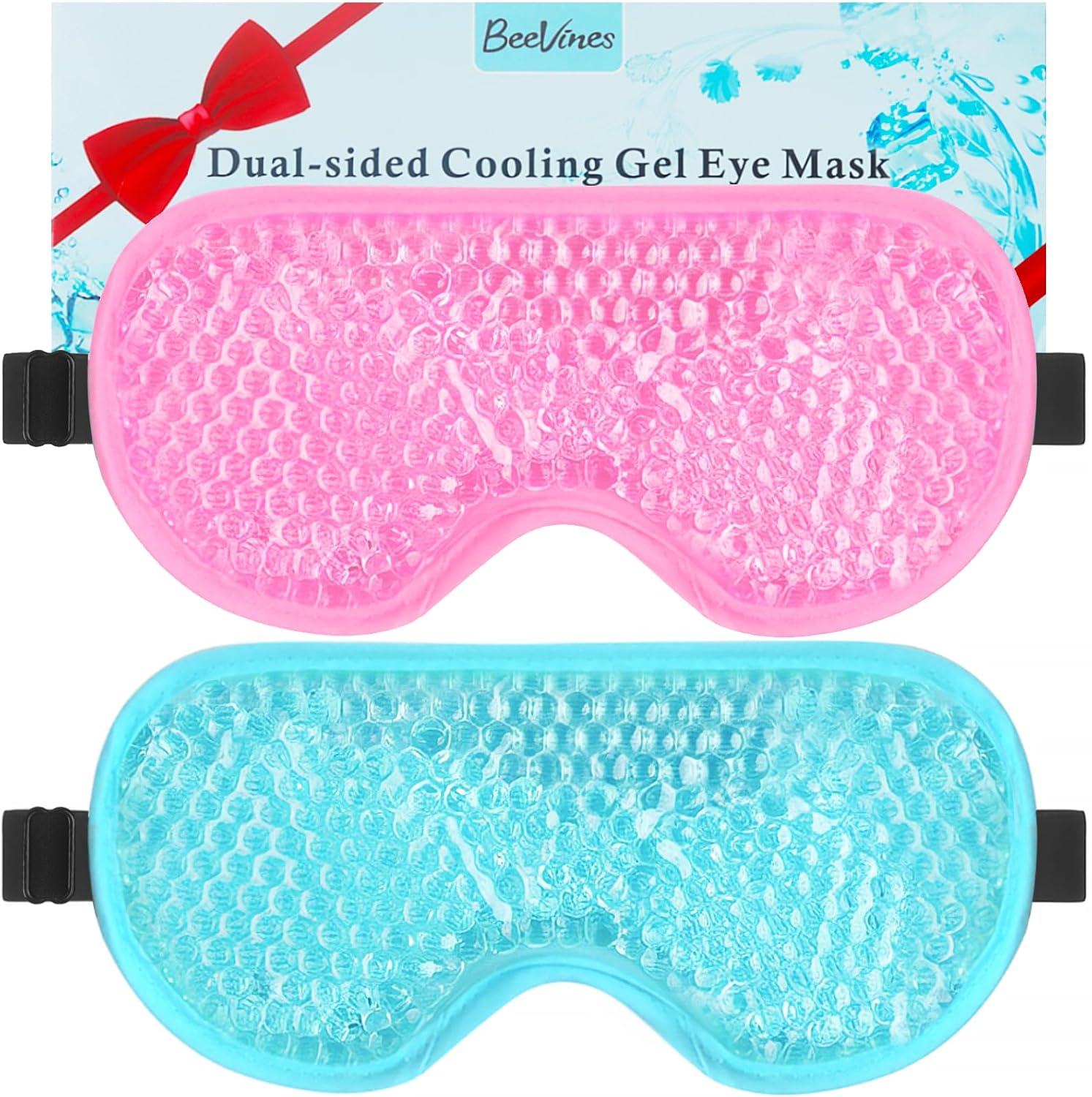 BeeVines Gel Eye Mask, 2 Pack Cooling Ice Sleeping Masks for Puffy Eyes Face for Men & Women, Cold & Warm Sleep Compress for Post Surgery, Puffiness, Allergies, Sinuses & Migraines