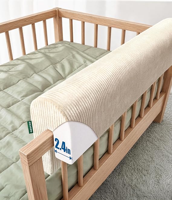 AEOCOO Bed Rail Bumpers for Toddlers, J-Shaped 3 Ft Kid Bed Bumpers, Beige