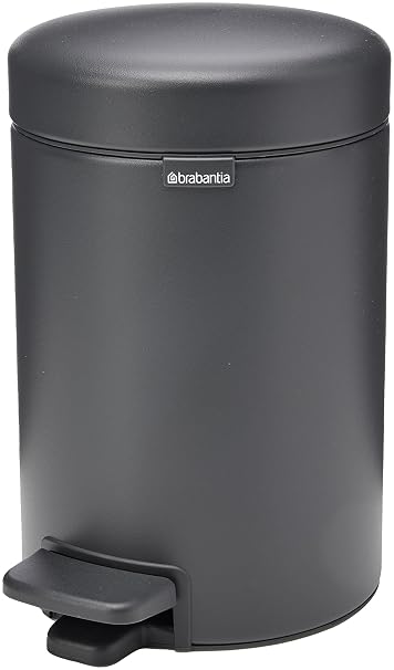 Brabantia NewIcon Small Bathroom Bin with Lid 3L | Odour-Proof Pedal Bin with Removable Inner Bucket for Bathroom, Toilet, or Small Spaces | Mineral Infinite Grey