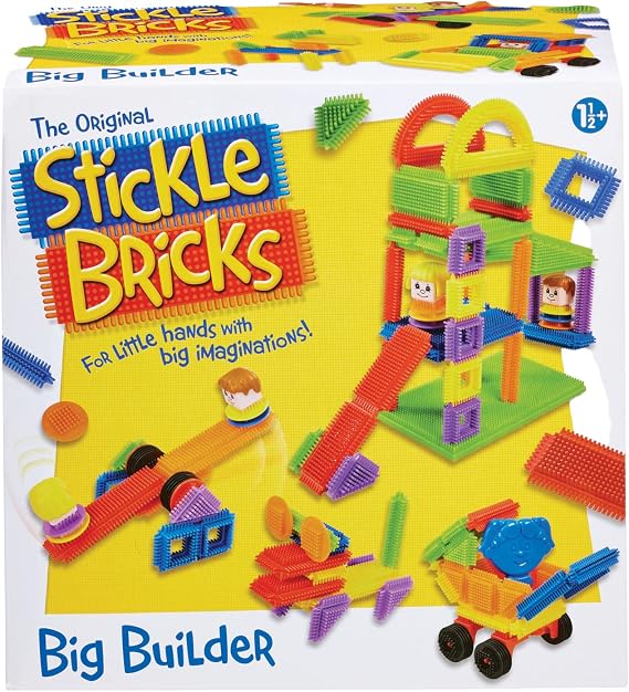 Stickle Bricks Big Builder Construction Set - Includes over 125 Pieces, Inspire Creativity and Motor Skills, Safe and Durable Construction Toy, Convenient Storage, Suitable for Ages 18 Months+