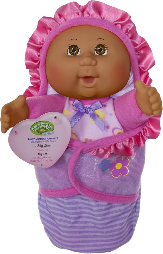 Cabbage Patch Kids Official, Newborn Baby African American Girl Doll -  with Swaddle Blanket and Unique Adoption Birth Announcement 9 Inches