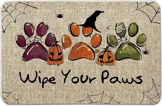 Halloween Door Mat Wipe Your Paws Rug Outdoor Decorative Doormats Entrance Rugs Floor Front Mats for Farmhouse Home Kitchen 17 x 27 Inch