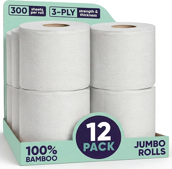 Save Trees Bamboo Toilet Paper - 12 Rolls Of Organic Toilet Paper, 3-ply, 300 Sheets Per Roll - PFAS Free, FSC Certified, Plastic Free, Vegan & Chemical Free Bamboo TP