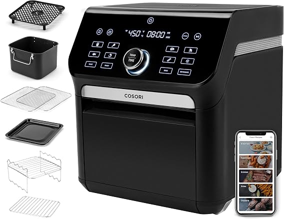 COSORI Air Fryer Oven Combo 7 Qt, Countertop Convection (100F to 450F) with Roast, Toast, Bake, Dehydrate, Warm, 7 Accessories and 100 Recipes, Max XL Large for Family Size, Stainless Steel, 1800W