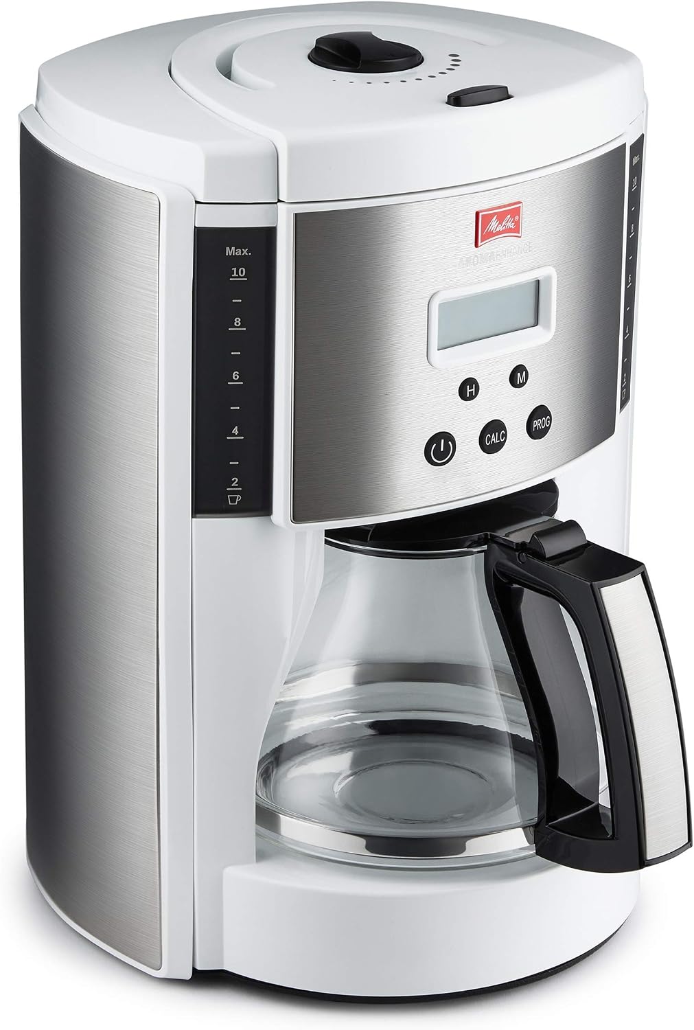 Melitta Aroma Enhance Drip Coffee Maker, with Glass Carafe, 10 Cups Capacity, White
