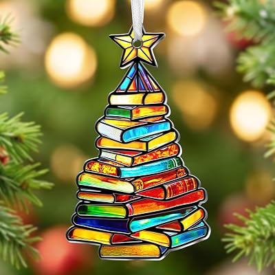 FLAGWIX Christmas Book Lovers Gifts for Women Men - Metal Christmas Ornaments 2025 for Tree Decorations - Reading Nerd Librarian Bookish Gifts for Book Lovers, Bookworm Gift for Friend Family